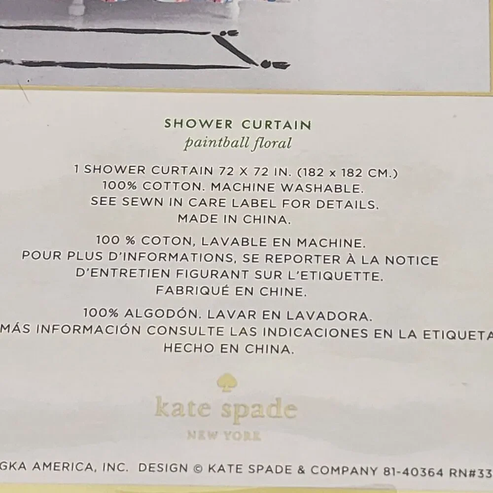 Kate Spade New York Paintball Floral Shower Curtain 72X72 Watercolor Abstract